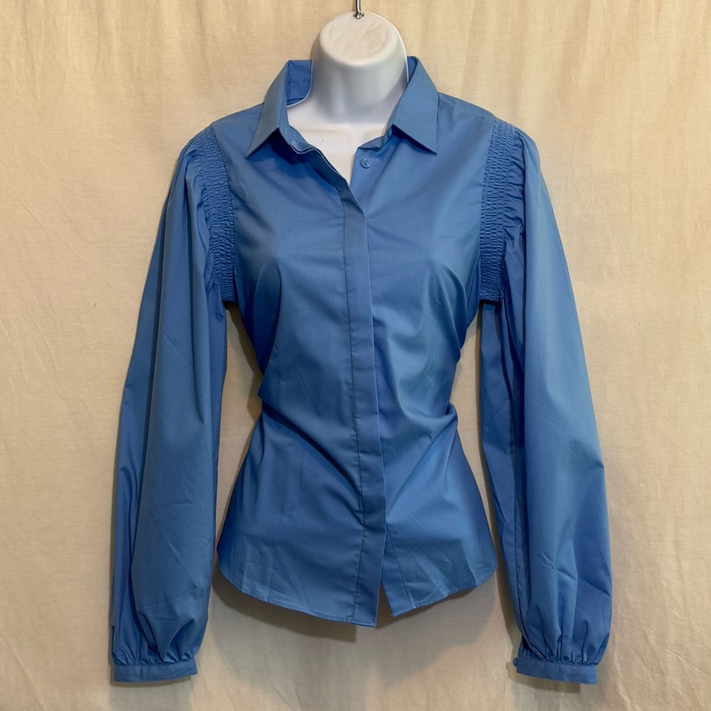 D-29 Worthington NWT Blue‎ Long Sleeve Button Down Blouse Size XS